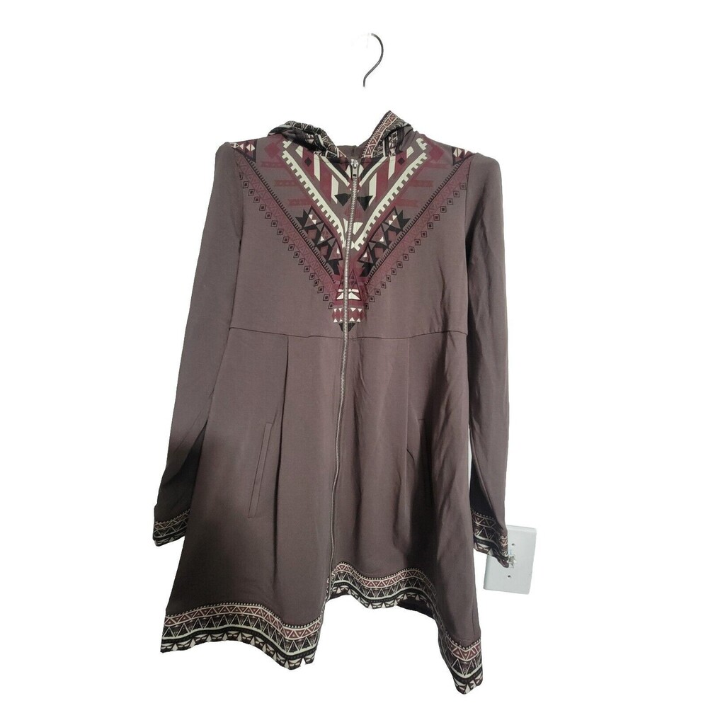 Monroe Main Plus Size M Aztec Southwest Jacket Full Zip Hood Pockets Taupe